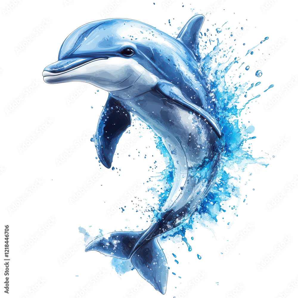 custom made wallpaper toronto digitalDolphin leaping through ocean water splash art aquatic animal marine life blue watercolor painting