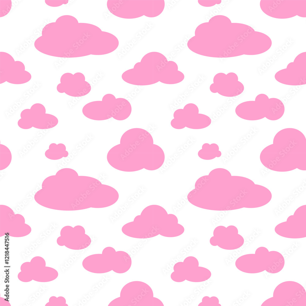 Cloud repeat pattern.Seamless pattern with pastel pink clouds isolated on white background.Vector graphic illustration. Cloud repeat pattern.Seamless pattern with pastel pink clouds isolated on white background.Vector graphic illustration.