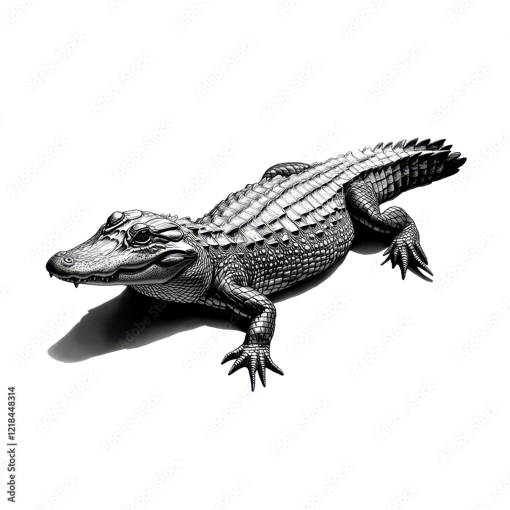 Naklejka premium Silver Alligator Sculpture Dark Background Wildlife Art