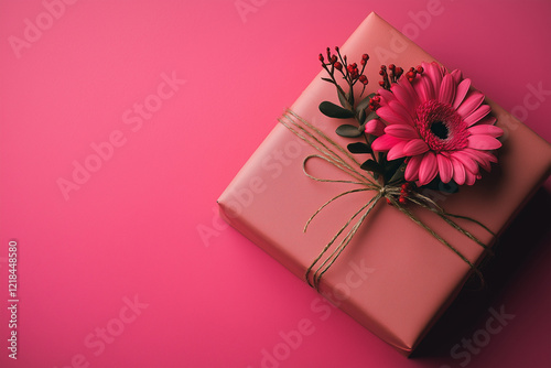 Valentines Gift with flowers on it in Pink Background