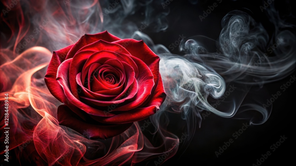rose wrapped in red smoke swirl on black background rose wrapped in red smoke swirl on black background