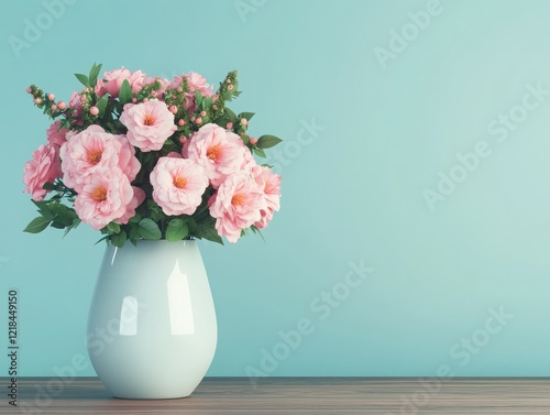 Wallpaper Mural A beautiful arrangement of pink flowers in a white vase against a light green background, perfect for home decor. Torontodigital.ca