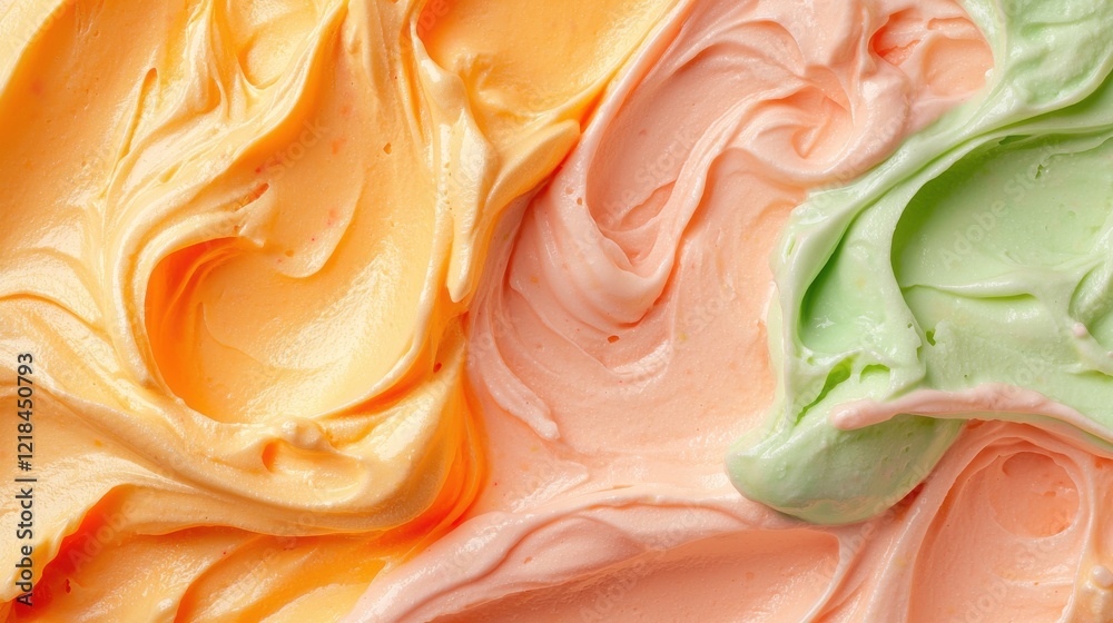 Vibrant swirls of rainbow sherbet closeup view playful dessert refreshing mood colorful environment