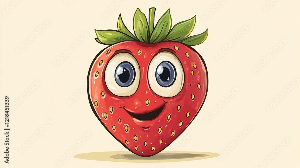 Obraz premium Happy cartoon strawberry with big eyes and smile. (2)