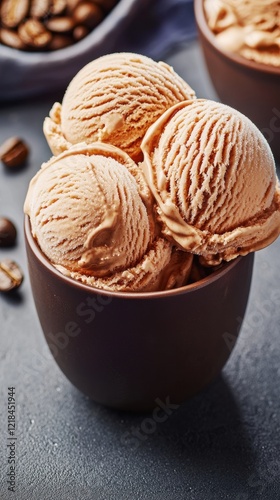 Indulge in creamy coffeeflavored ice cream gourmet dessert kitchen closeup view rich aromatic swirls photo