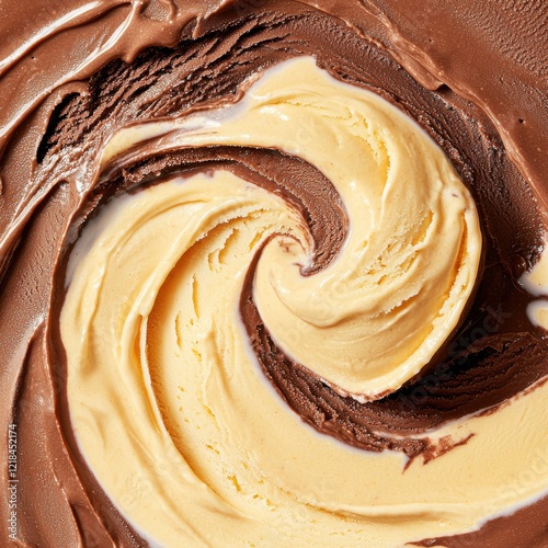 Decadent dark chocolate peanut butter ice cream closeup gourmet dessert creamy texture indulgent treat rich flavors photo