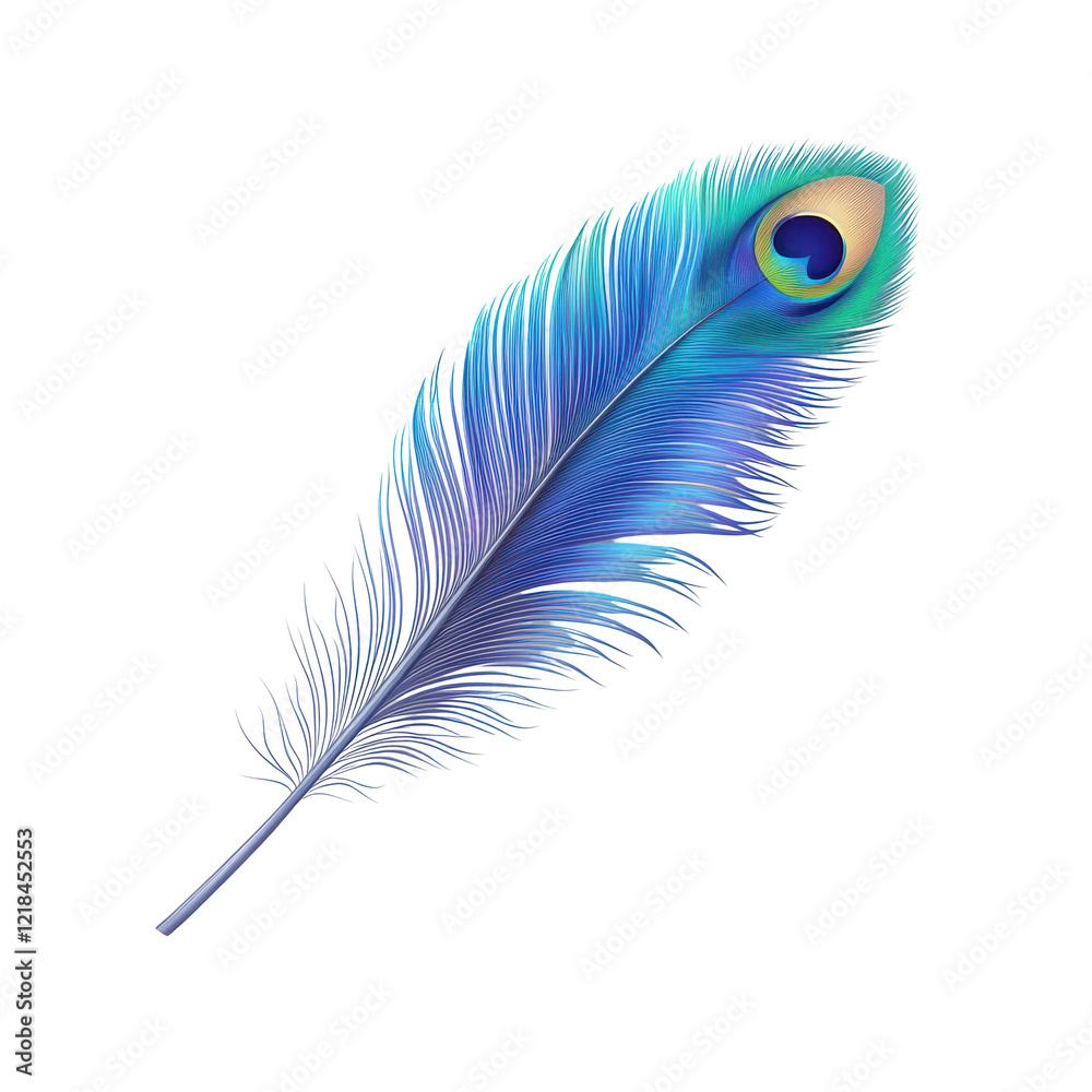Obraz premium Vibrant Blue Peacock Feather Isolated on Black Background,
