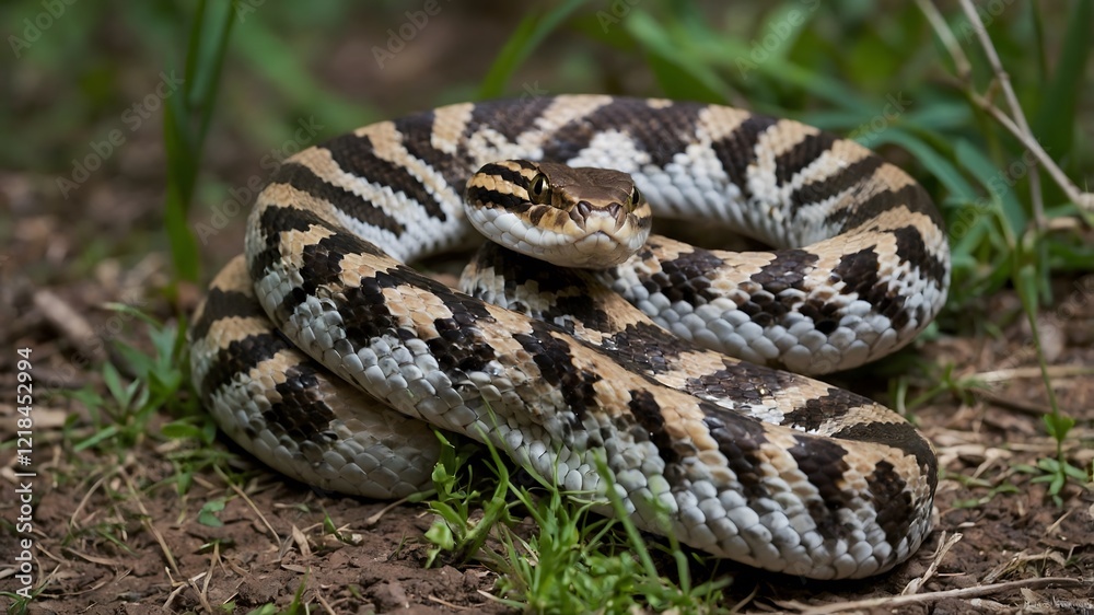 Defensive Display Eurasian Viper Coiled with Fangs Bared Ready to Strike Defensive Display Eurasian Viper Coiled with Fangs Bared Ready to Strike