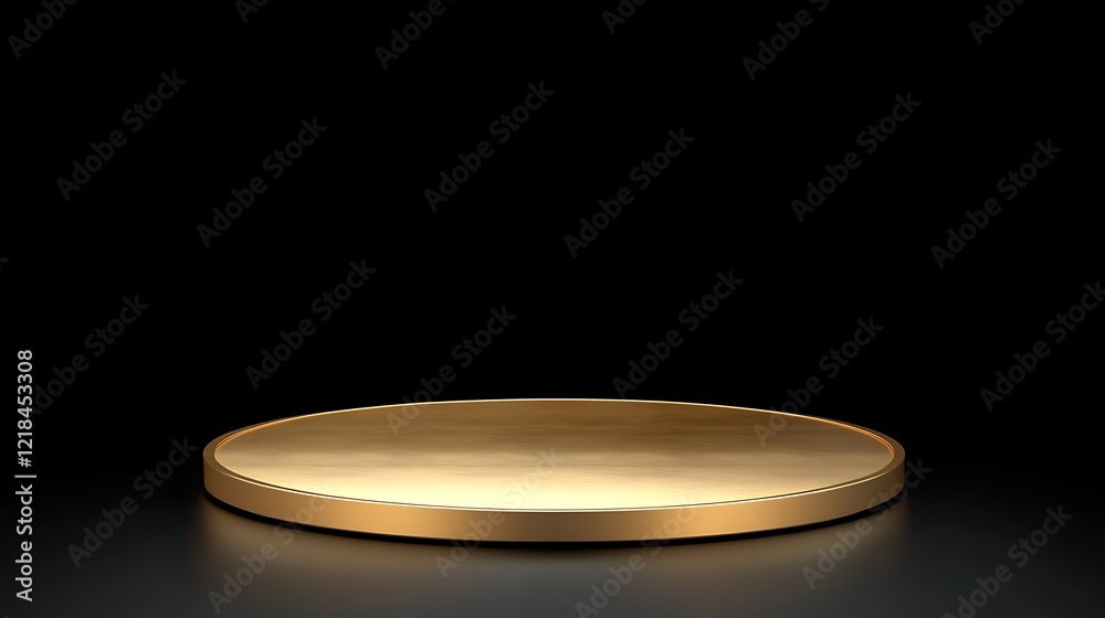 Elegant Golden Platform on Black Background: Minimalist 3D Render Elegant Golden Platform on Black Background: Minimalist 3D Render