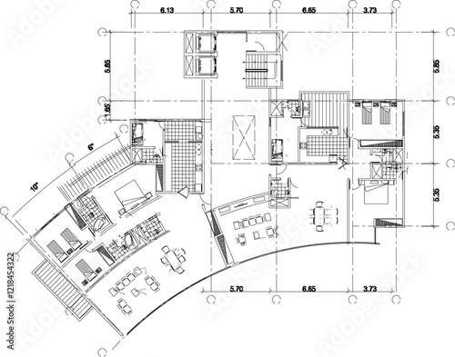 Vector sketch illustration of interior plan design silhouette of modern multi-storey apartment hotel building in big city