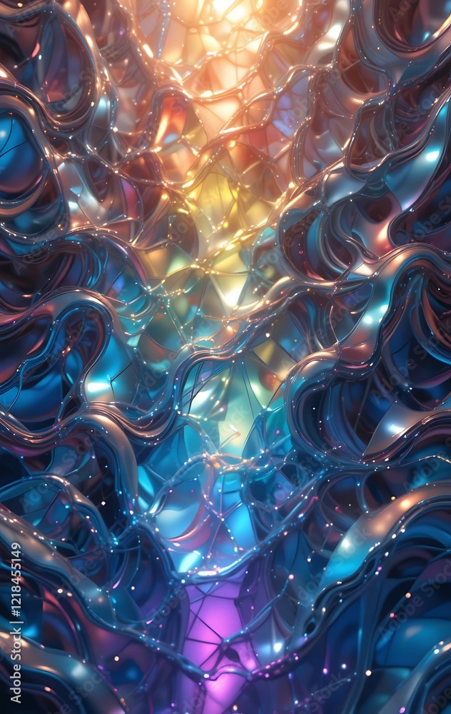 Naklejka premium Abstract Metallic Flowing Forms With Vibrant Hues