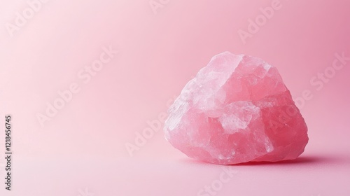 Natural pink quartz stone on a soft pink background showcasing its unique color and texture for decorative purposes