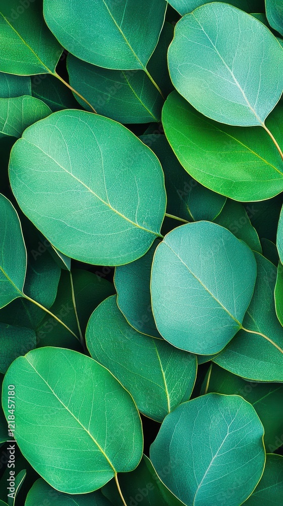 Fototapeta premium Closeup of overlapping eucalyptus leaves in muted green tones minimalistic modern aesthetic botanical art