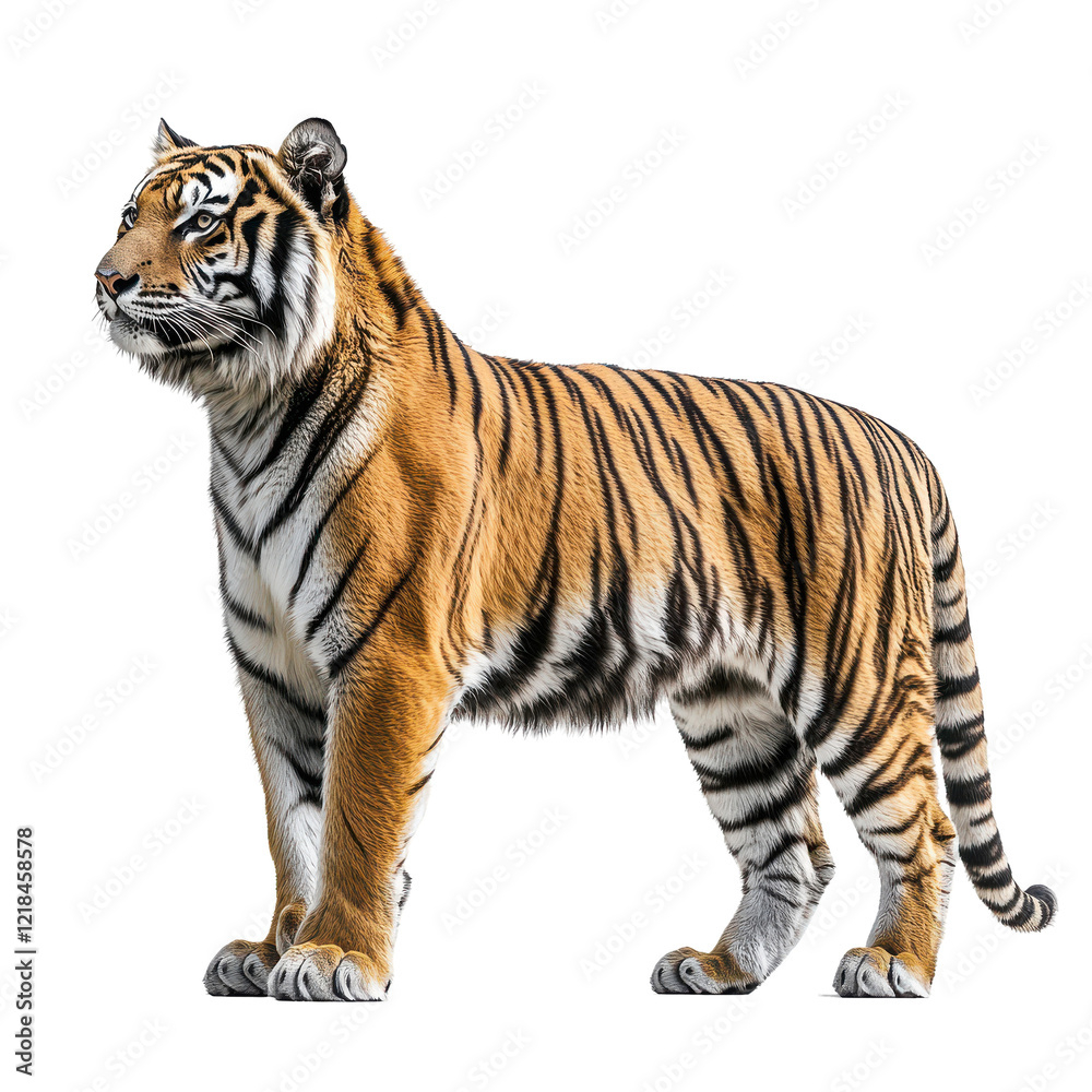 Naklejka premium Majestic Tiger on Black Background Powerful Wildcat Profile View