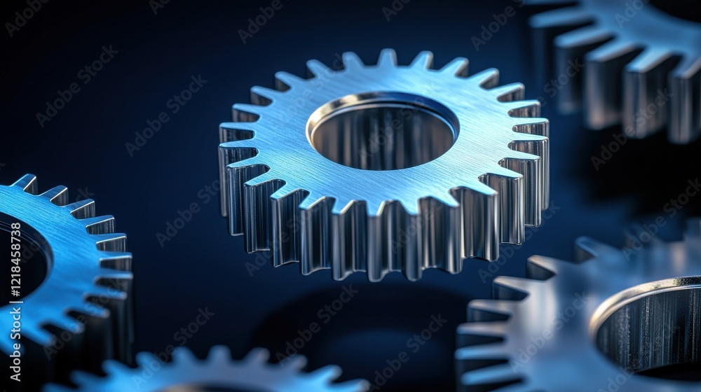 Dynamic closeup of shiny metallic gears in motion industrial setting detail bold lighting Dynamic closeup of shiny metallic gears in motion industrial setting detail bold lighting