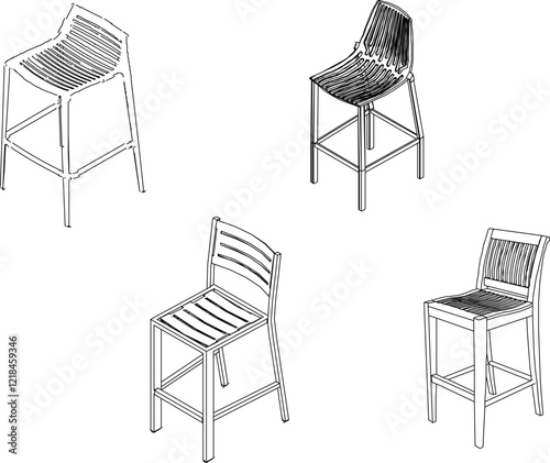 vector illustration of high wooden bar stool design for cafe interior