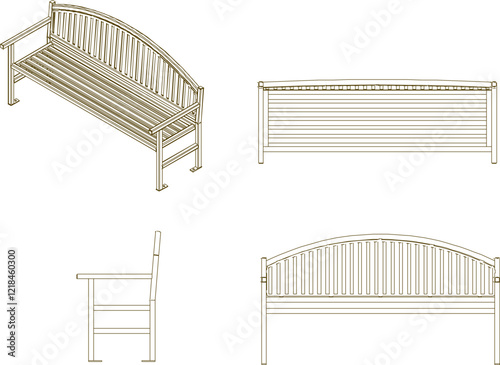 vector illustration design image of a classic vintage city park bench chair seen from various sides 