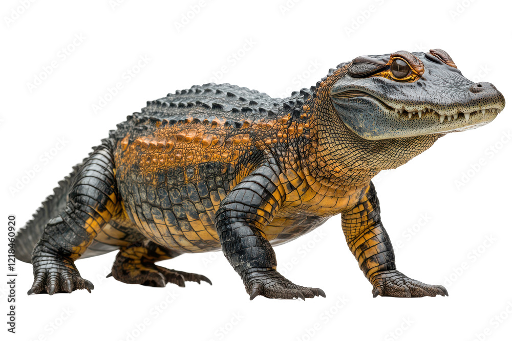 Obraz premium Young Alligator Closeup Black Background Reptile Scales Teeth