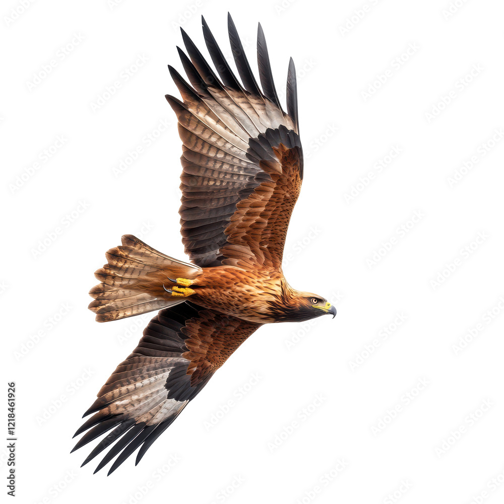 Fototapeta premium Majestic Brown Eagle in Flight Dark Background,