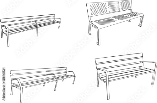 vector illustration design engineering drawing of a long bench chair in a city park