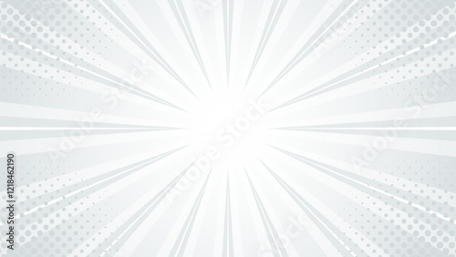 White-gray comic sunburst effect background with halftone. Pop art comic-style vector background. Suitable for templates, sale banners, events, ads, web and pages