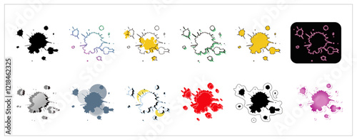 弾ける塗料のインク　ペイントのアイコン素材12種類