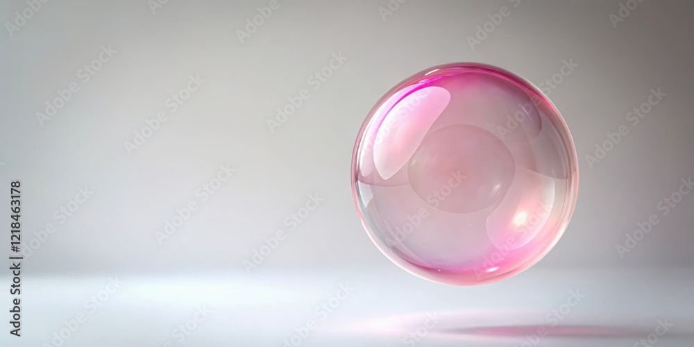 Fototapeta premium A delicate pink soap bubble floats gently in mid-air, surrounded by a soft, white background , soap, isolation, soap, isolation