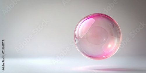 A delicate pink soap bubble floats gently in mid-air, surrounded by a soft, white background , soap, isolation,  soap, isolation