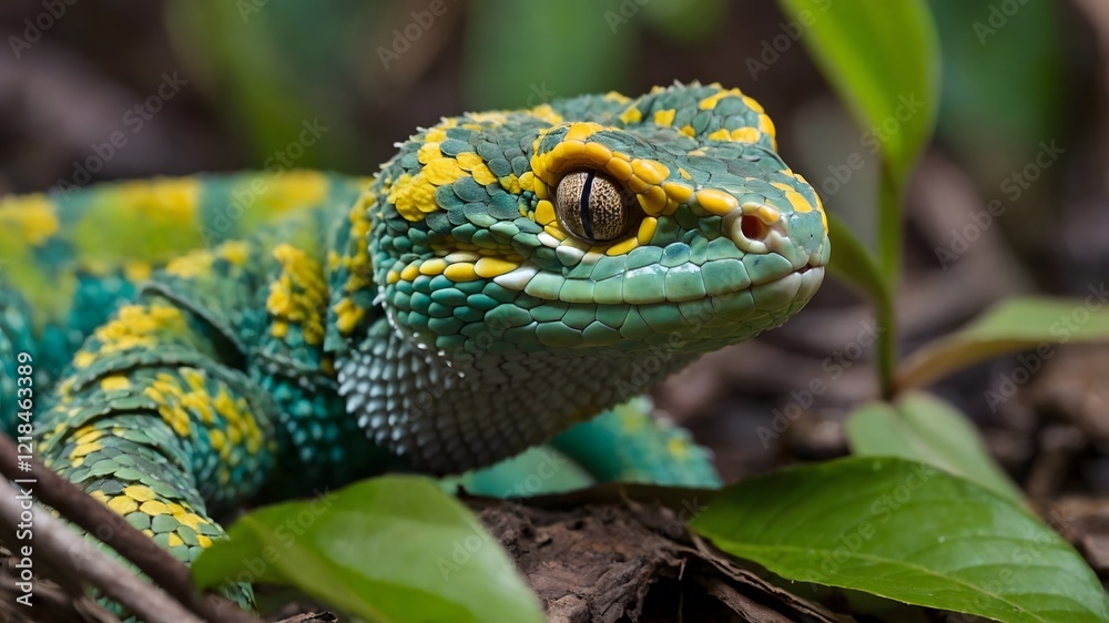 Crotalus Durissus Nestled on a Branch Amidst the Lush Rainforest Canopy Crotalus Durissus Nestled on a Branch Amidst the Lush Rainforest Canopy