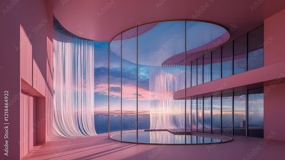 Obraz premium Pink Modern Architecture Sunset View Luxury Interior Design
