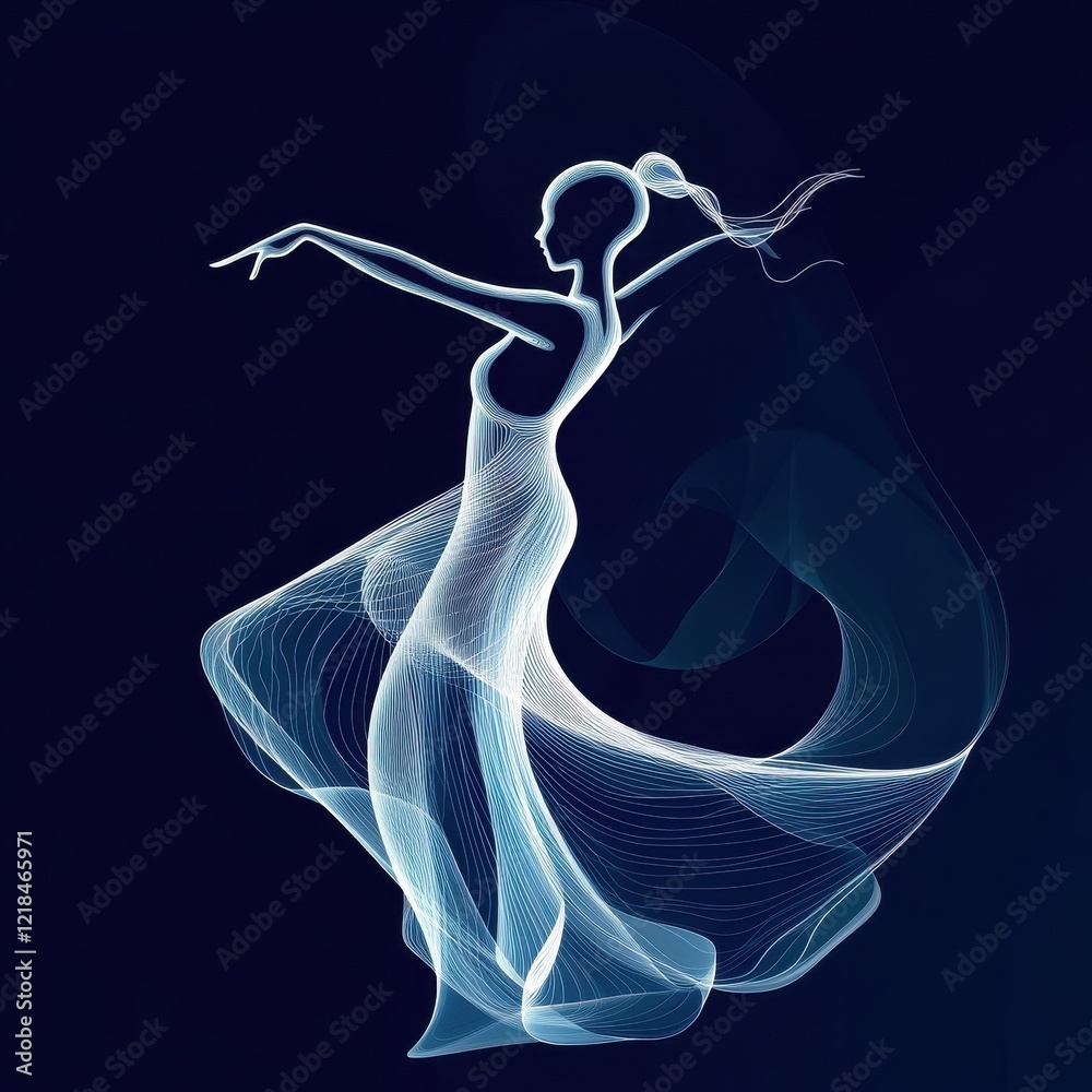 Obraz premium Elegant Woman Dancing in Flowing Abstract Dress
