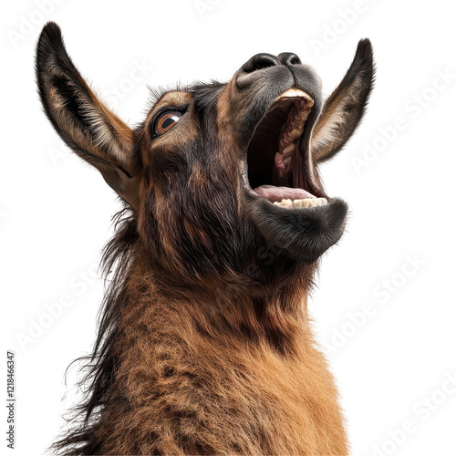 Donkey screaming loudly dark background funny animal portrait