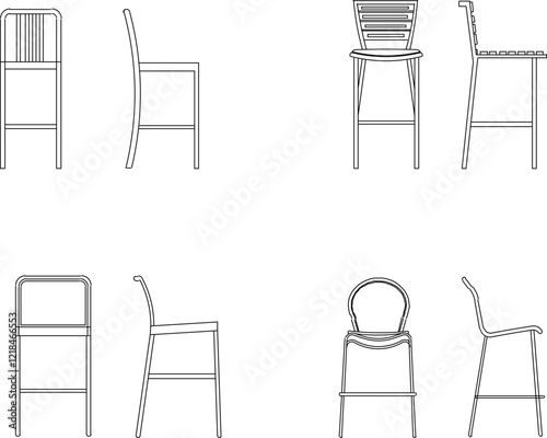 vector illustration of high wooden bar stool design for cafe interior.eps