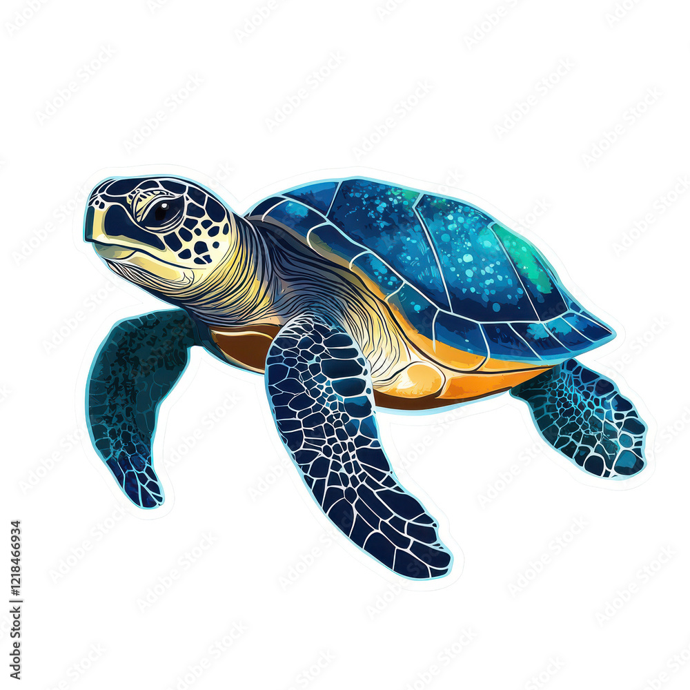 Fototapeta premium Vibrant Sea Turtle Sticker Ocean Life Aquatic Animal