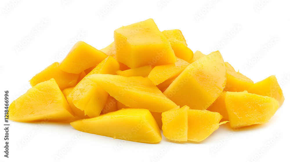 On a white background yellow mango pulp is isolated On a white background yellow mango pulp is isolated