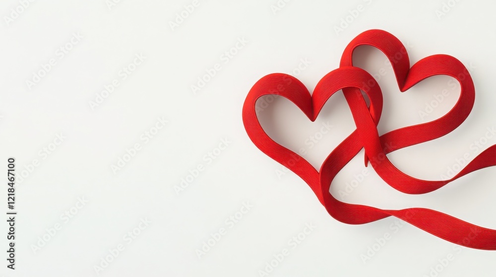 A smooth and graceful continuous red line forms two hearts crossing each other, set against a minimalist white background A smooth and graceful continuous red line forms two hearts crossing each other, set against a minimalist white background