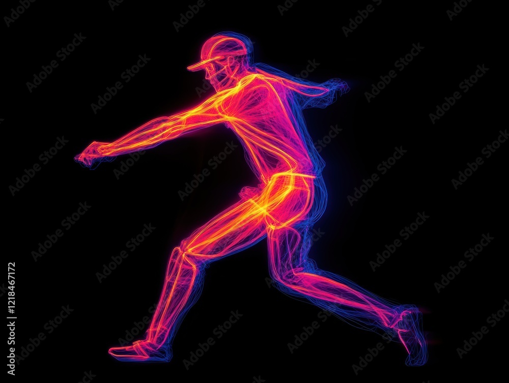 Dynamic Athlete in Abstract Pose Glowing Lines and Vivid Colors Dynamic Athlete in Abstract Pose Glowing Lines and Vivid Colors