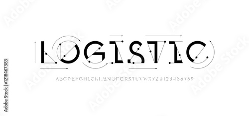 Font alphabet made dot, letters from A to Z and numbers from 0, 1, 2, 3, 4, 5, 6, 7, 8, 9, vector illustration 10EPS