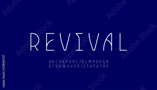 Font alphabet made nouveau style, uppercase white thin letters from A to Z and numbers from 0 to 9