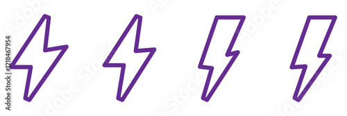 Lightning bolt icons set, black outline of flash lightning bolt icon vector illustration. Energy, power symbol.