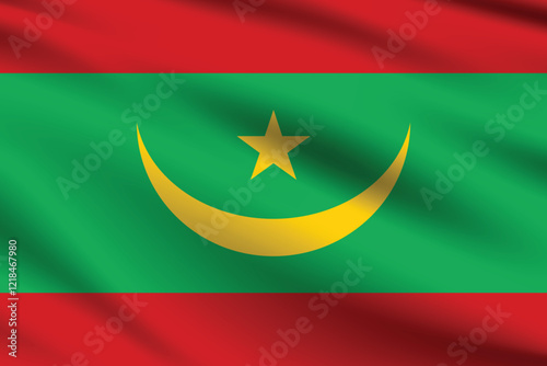Mauritania flag official colors and proportion digital vector illustration. Pleated flag.