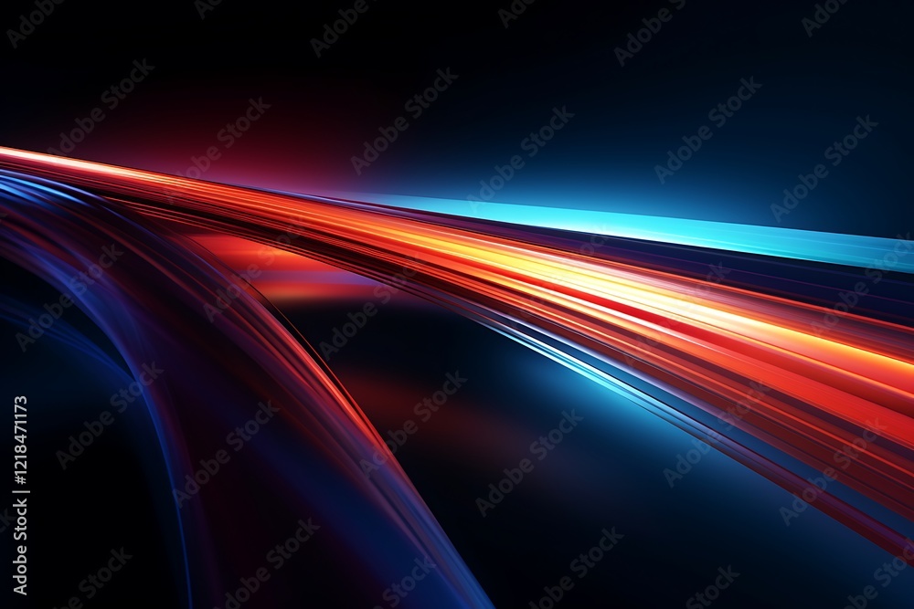 Abstract flowing light trails in vivid red, orange, and blue tones, curving dynamically with a sleek, futuristic design on a dark background. Abstract flowing light trails in vivid red, orange, and blue tones, curving dynamically with a sleek, futuristic design on a dark background.