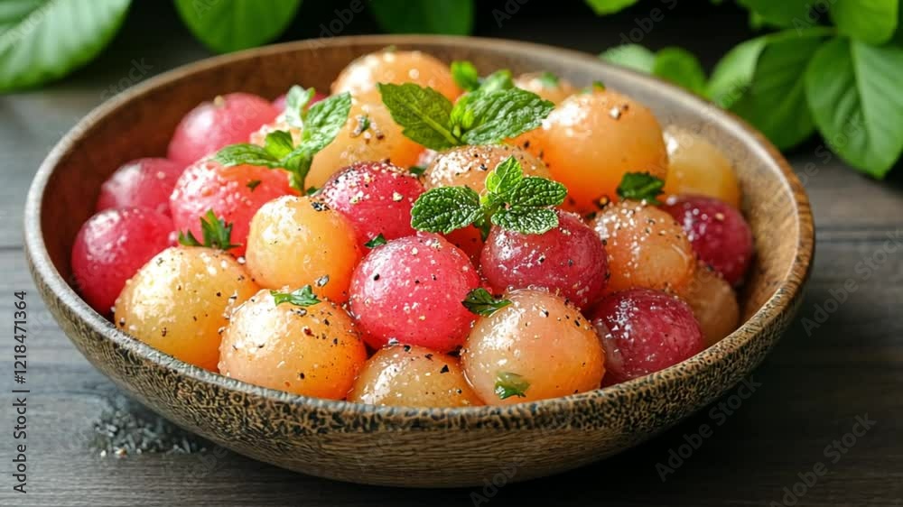 Delicious Watermelon Balls Salad with Mint and Pepper Delicious Watermelon Balls Salad with Mint and Pepper