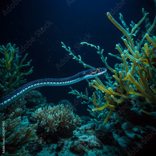 Erythrolamprus Mating Behavior Courtship Display with Two Snakes Intertwined in Greenery photo