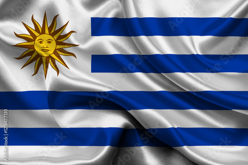 High detailed flag of Uruguay. National Uruguay flag. South America. 3D illustration.