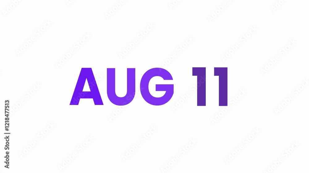 11th August calendar icon animation. Alpha matte with transparent background 4K resolution. 11th August calendar icon animation. Alpha matte with transparent background 4K resolution.