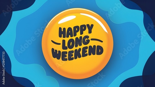 Happy Long Weekend Celebration Bright Yellow Balloon Blue Background