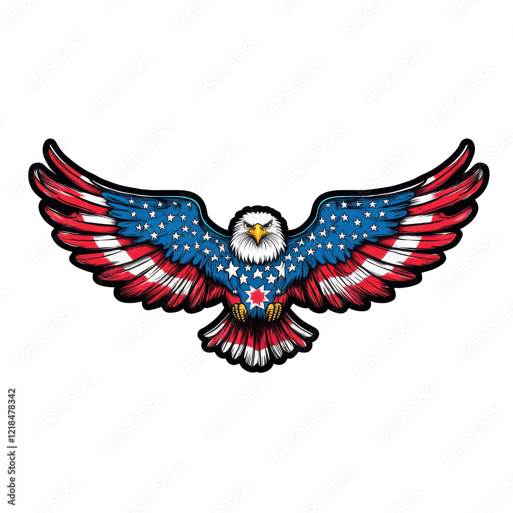 Obraz premium Patriotic Bald Eagle American Flag Wings Soaring,