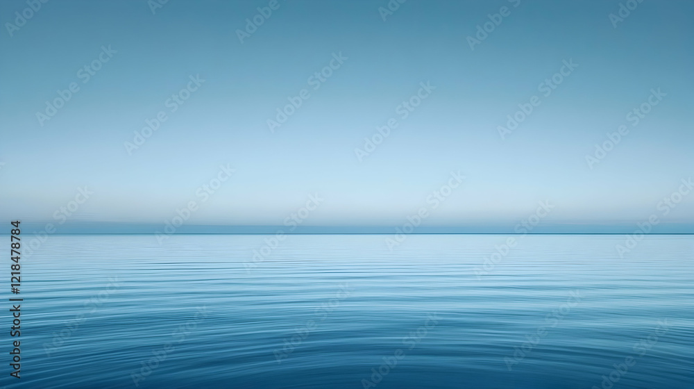 Obraz premium Serene ocean landscape; calm water meeting tranquil sky. Perfect for meditation, relaxation, and travel themes.