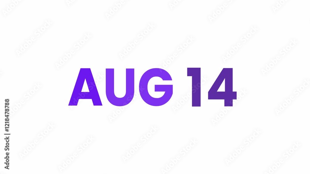 14th August calendar icon animation. Alpha matte with transparent background 4K resolution. 14th August calendar icon animation. Alpha matte with transparent background 4K resolution.